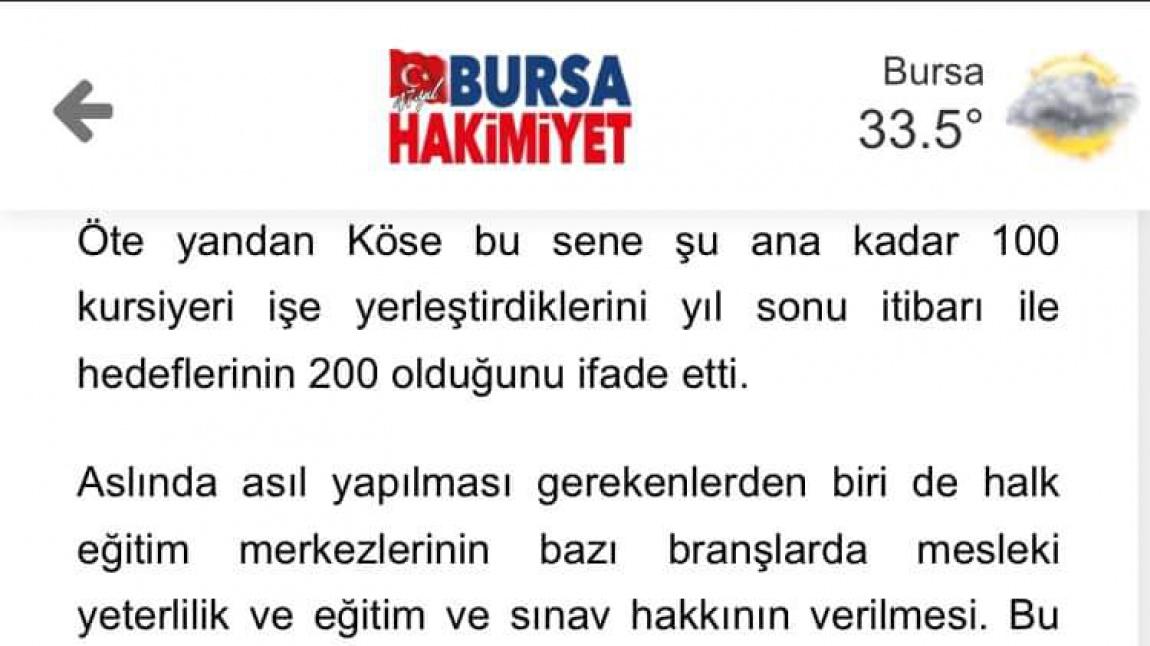 OSMANGAZİ HALK EĞİTİM YEREL BASINDA.. 